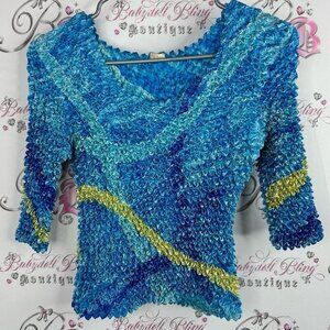 Cadie bubble top abstract artist style Blue and Yellow Textured Top